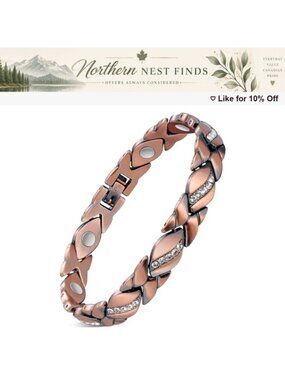Pure Copper Magnetic Therapy Bracelet with Crystals Adjustable